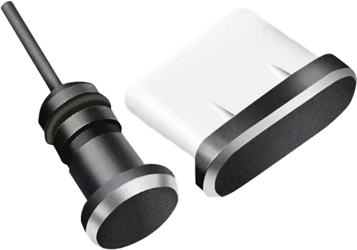 Stofplug USB-C & 3.5mm Jack poort - Metaal - Geschikt voor oplaadpoorten Smartphone/Tablet/Laptop - Zwart