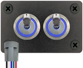 Interrupteur à bascule métallique ProRide 12-24 V OFF-ON - Double panneau encastré - 16 mm - Indication LED Blauw