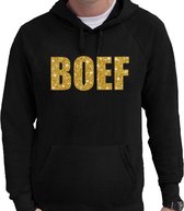 BOEF goud glitter tekst hoodie zwart heren - zwarte glitter sweater/trui met capuchon XL