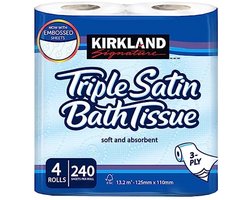 Kirkland Signature Triple Satijn 3-laags toiletweefsel 4 rollen 1 pak wit Kirkland-Toilet Roll-1pk