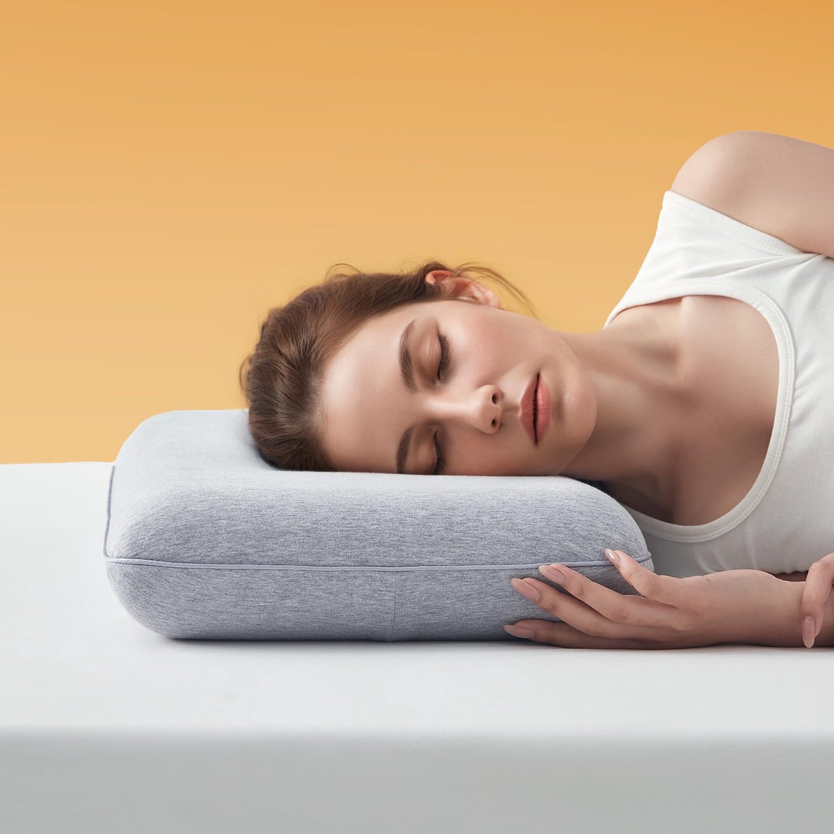 Ibenzoa Ergonomisch traagschuim hoofdkussen met ademende katoenen sloop grijs