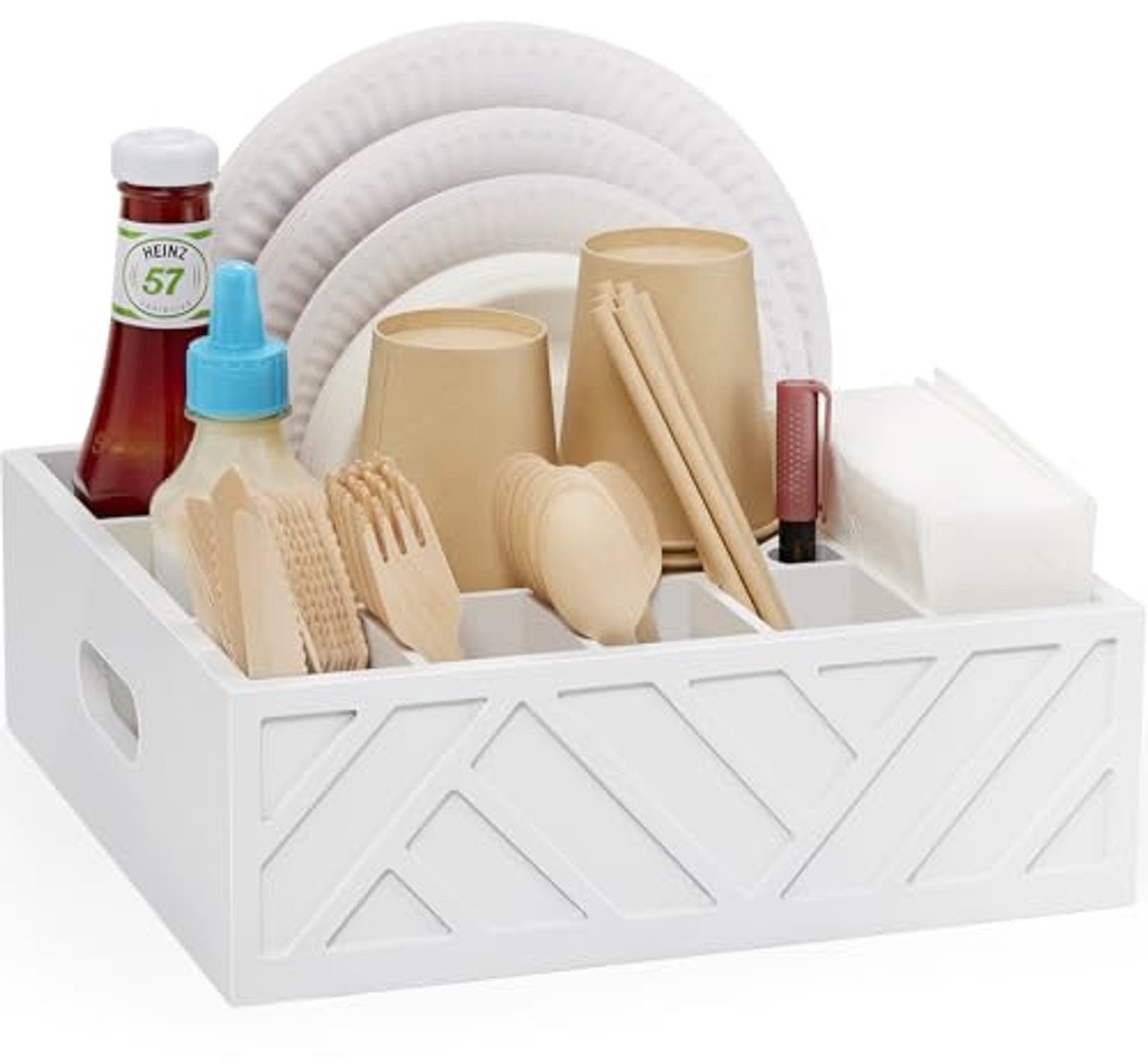 Feestelijke Houten Organiser Caddy voor Servies en Bestek met 7 Compartimenten