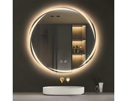 WoonWonder Opus Ronde Badkamerspiegel Met LED Verlichting - Dimbaar - Anti-Condens - 2700K/4500K/6400K - 60CM - Transparant