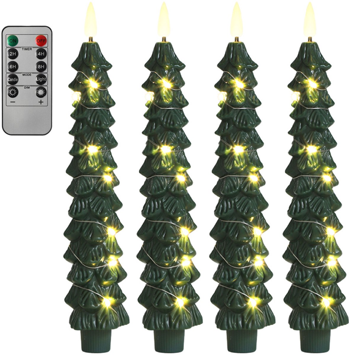 Lamp - kerstverlichting - 4 stuks vlamloze, taps toelopende kaarsen van was met ingebouwde lichtsnoer - Kerst - kerstboom - kerstversiering - Kerstdecoratie voor binnen - LED-kaarsen op batterijen - flikkerende 3D-vlam voor kerstdecoratie