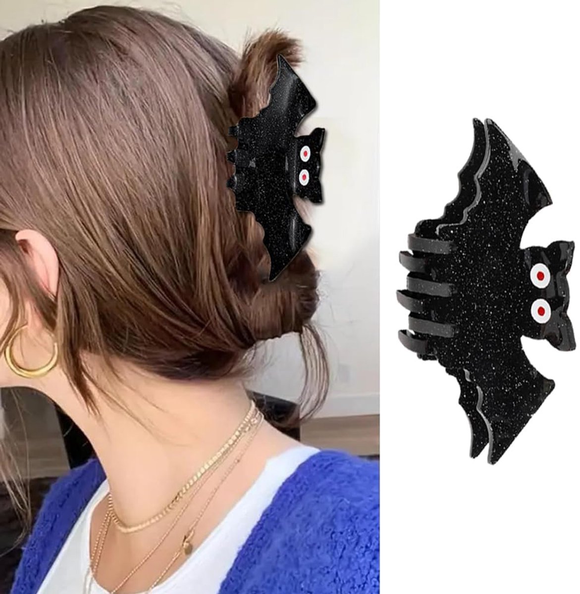Daity Halloween leuke kleine haarspelden - haarspelden - antislip klauwklemmen - zwart vleermuispatroon Halloween haaraccessoires sterke vormclips - schattige haaraccessoires geschikt voor vrouwen en meisjes