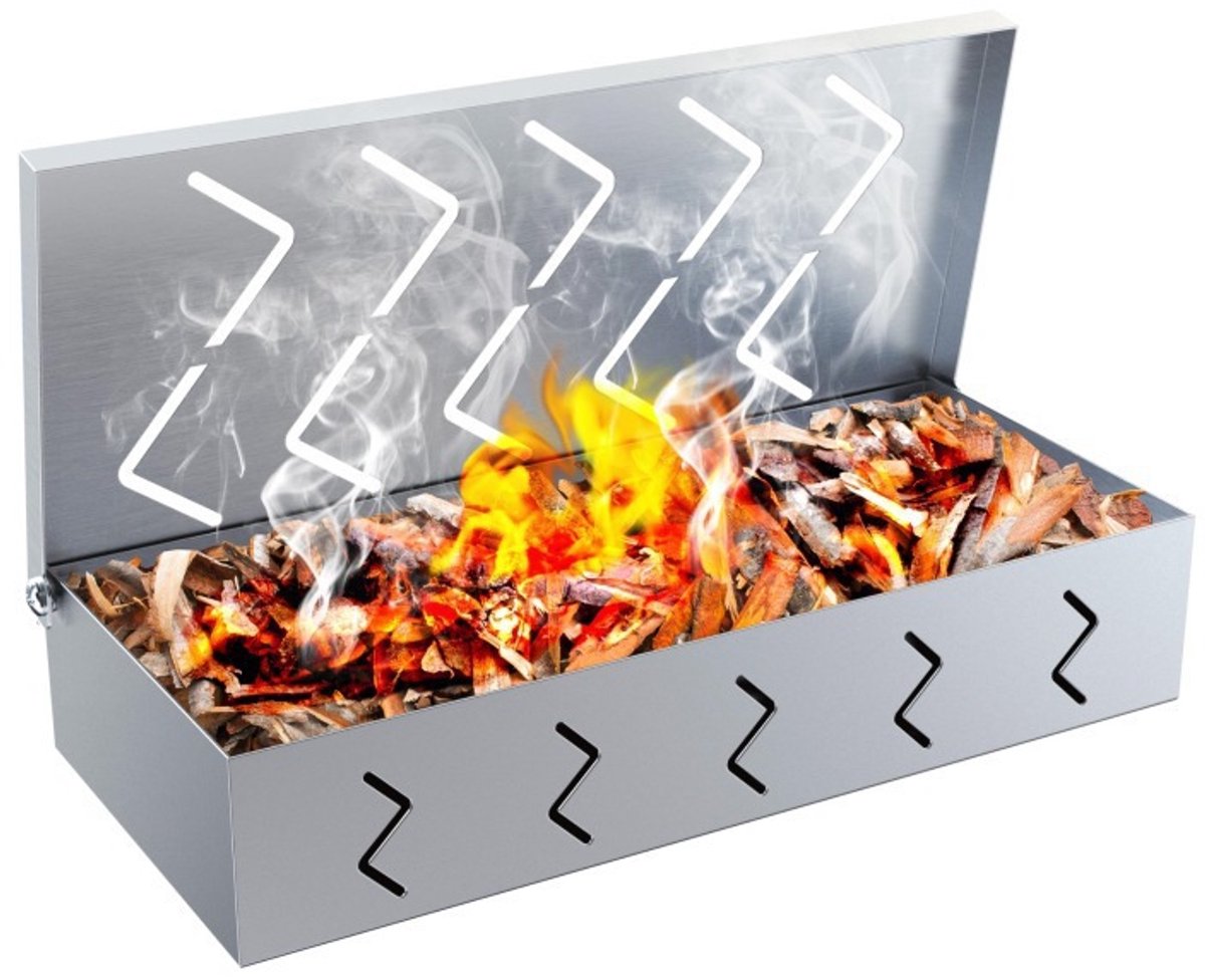 Barbecue gereedschapset - RVS Barbecue Rookbox, Fruithout en Baksteen Opslag