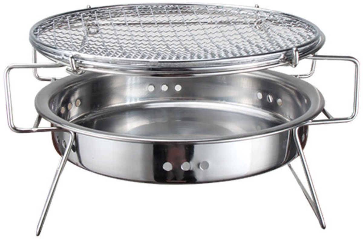 Barbecue gereedschapset - Mini Ronde RVS Barbecue, Draagbare Camping Grill 22x22x14cm