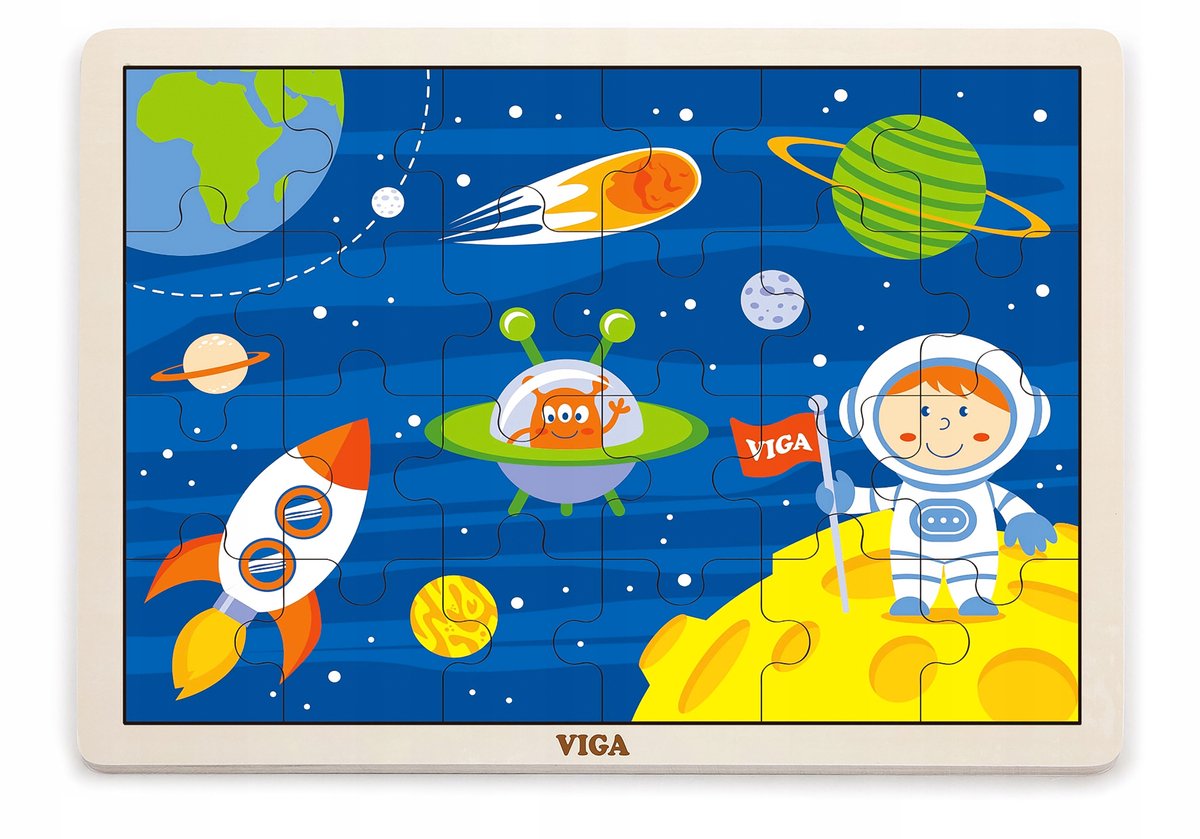 Viga Houten Puzzel Ruimte 24 Stuks met Onderlegger