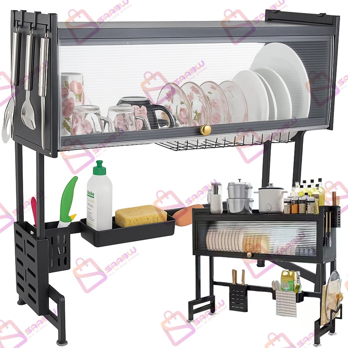 Afwasrek met Stofkap – 65 cm – Afdruiprek voor Borden, Bestek, Bekers en Accessoires – Afdruiprek – 73583