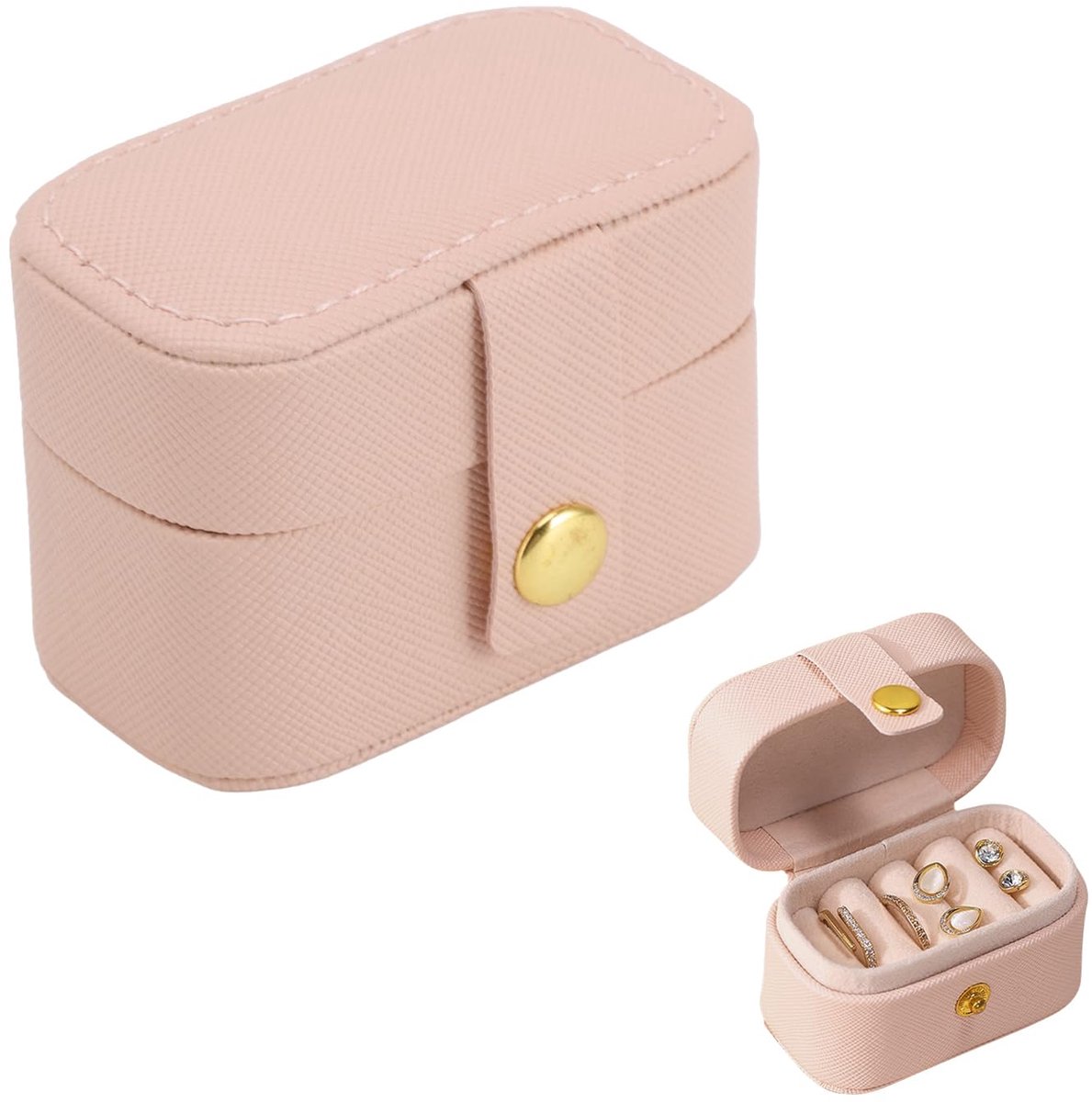 Ring Box Mini - PU Leren Sieraden Organizer - Roze - Reisringhouder voor Oorbellen