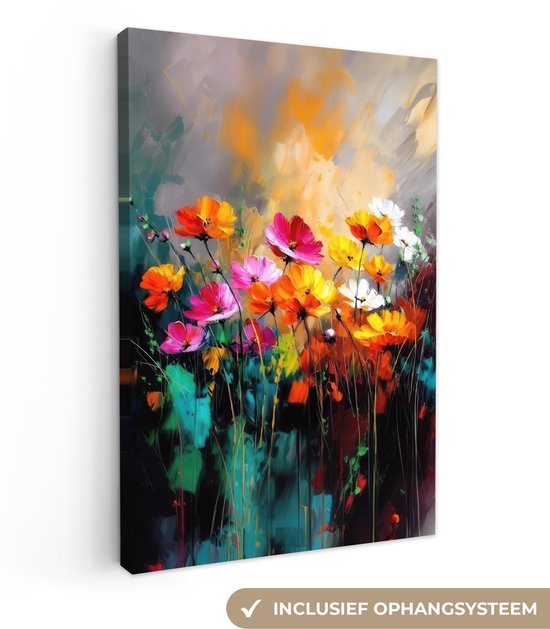 Peinture sur toile 40x60 cm - Décoration murale Couleurs vives - Pétales de fleurs - Abstrait - Décoration murale salon - Décoration chambre - Accessoires chambre - Peintures sur toile