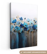Tableau sur toile 40x60 cm - Décoration murale Fleurs - Tableau - Blauw - Décoration murale salon - Décoration chambre - Accessoires chambre - Peintures sur toile