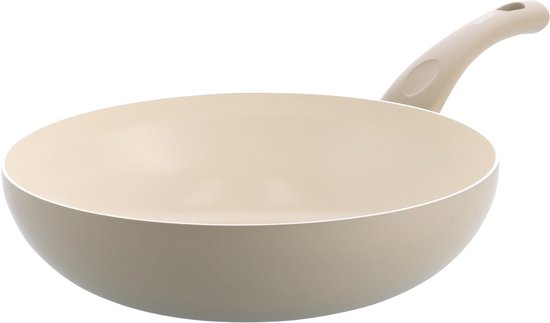 Wok en céramique Kochstar Essenz Taupe - 28 cm - 3,57 L - Sans PFAS - Wok à induction - Poêle à induction - Revêtement antiadhésif en céramique - Poignée refroidissante - Passe au four jusqu'à 130 °C - Taupe