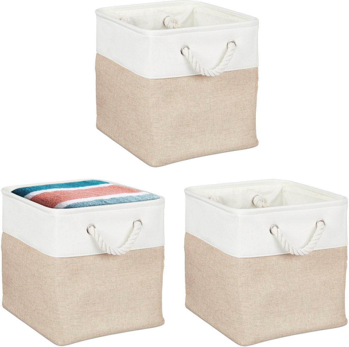 Opbergmand linnen - set van 3 - 28x28x28 cm - badkamer - speelgoed