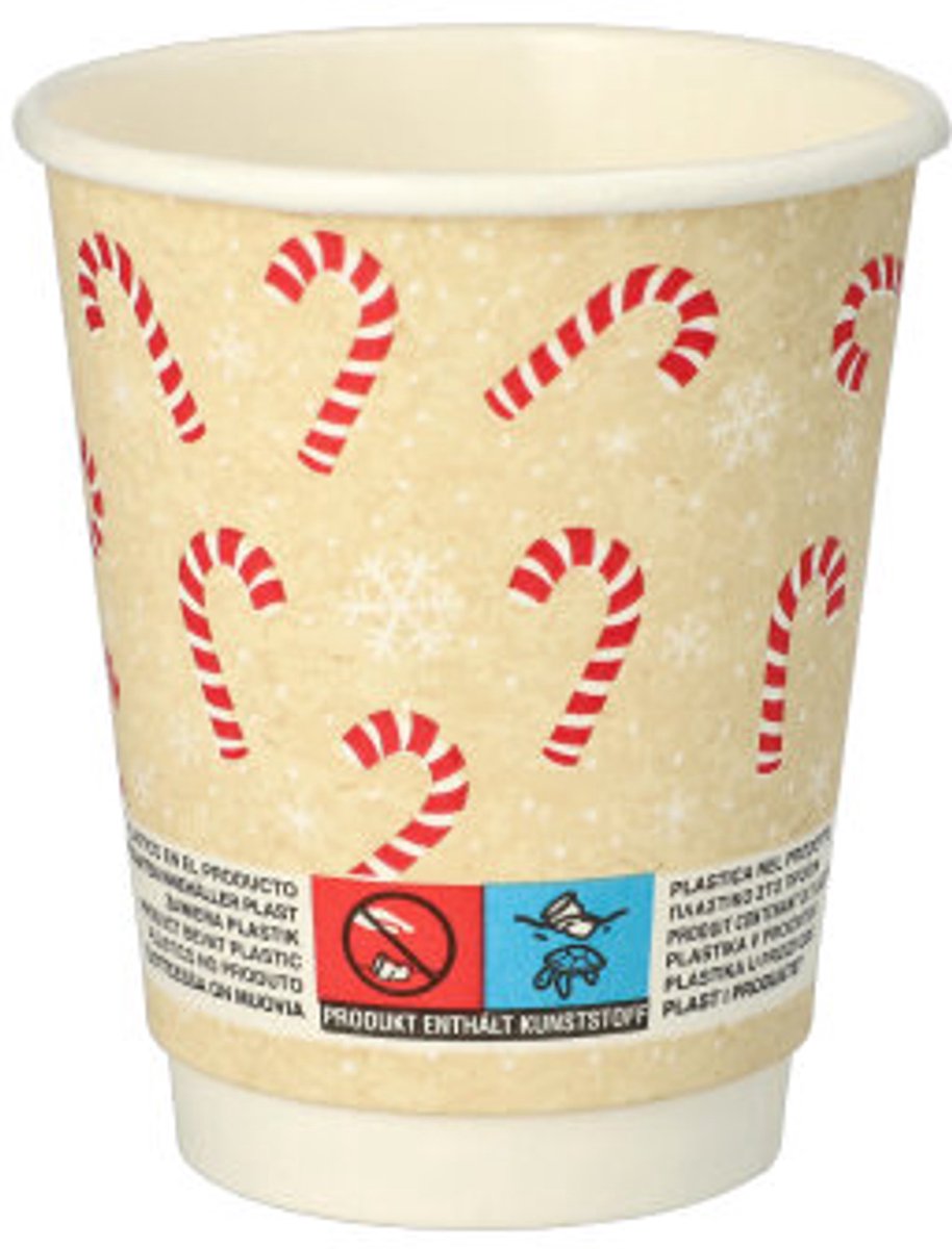 Image of 25 Drinkbekers, Karton 0,2 l Ø 8 cm · 9,3 cm Candy Canes dubbelwandige