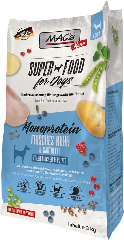 MAC's Superfood Nourriture pour chiens sèche pour chiens - Kip Mono et pomme de terre - 3kg