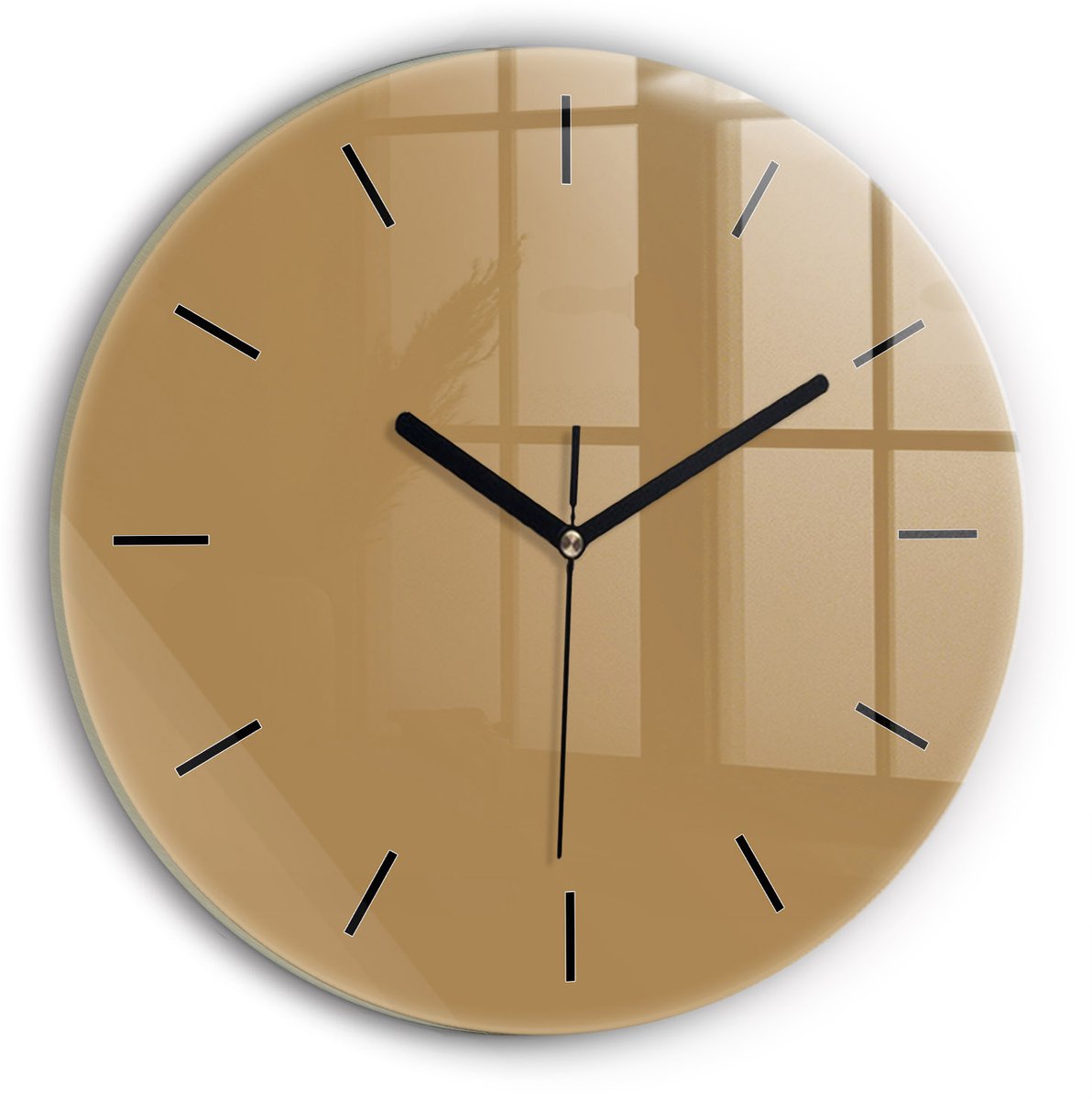 Wallfluent Wandklok - Beige Ronde Glazen Wandklok - 30 cm x 30 cm - Beige Wandklok - Zwarte Handen - Wandklok Zonder Cijfers - Wandklok voor in de Keuken - Ronde Glas Klok - Scandinavisch Wandklok - Ronde Glazen Klok