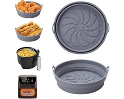 Set van 2 ronde siliconen bakplaten - Compatibel met Alyvisun siliconen airfryeraccessoires - Opvouwbaar en ovenbestendig - Geschikt voor airfryers, magnetrons en ovens - Grijs