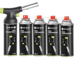 Brander Hendi pour crème brûlée / Brûleur de chef / Allume- BBQ - avec cartouche de gaz + Recharges de gaz butane Extra - Lot de 4