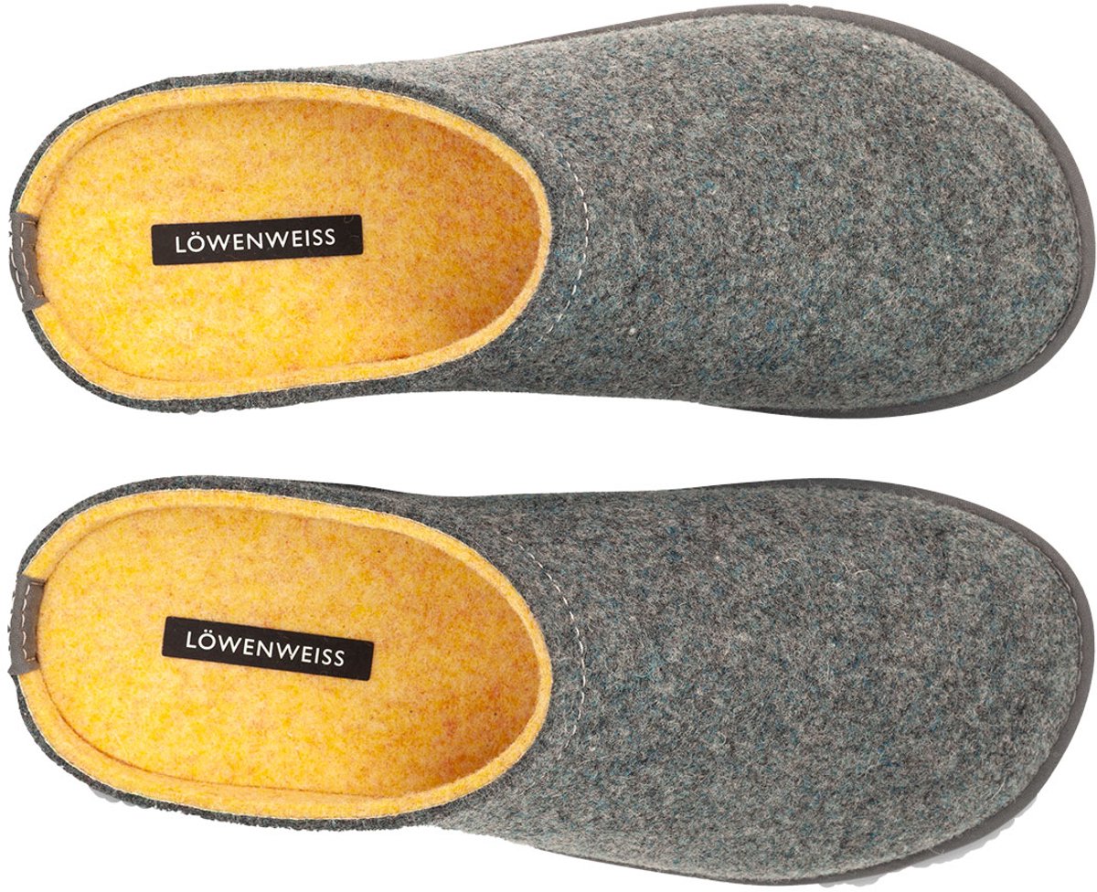 Loewenweiss Lowenweiss Easy Bicolore - Handgemaakte Pantoffels Gekookte Wol - Blauw / Geel - Maat 47