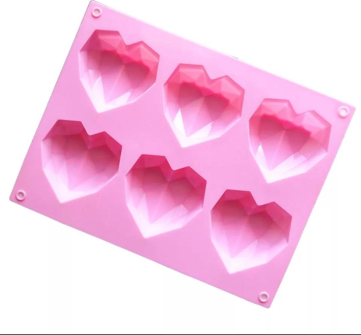 Scoby - Hartjes Bakvorm - Chocolademal - Silicone Mold - 6 Hartjes - 3D Bakvorm - Hartvormig - Roze