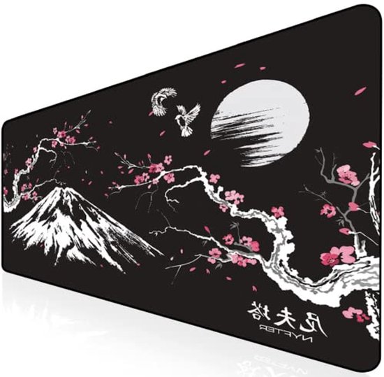 Grote Gaming Muismat Sakura Zwart - 1200 x 600 mm Premium Mouse Pad met Genaaide Randen en Anti-slip Onderkant