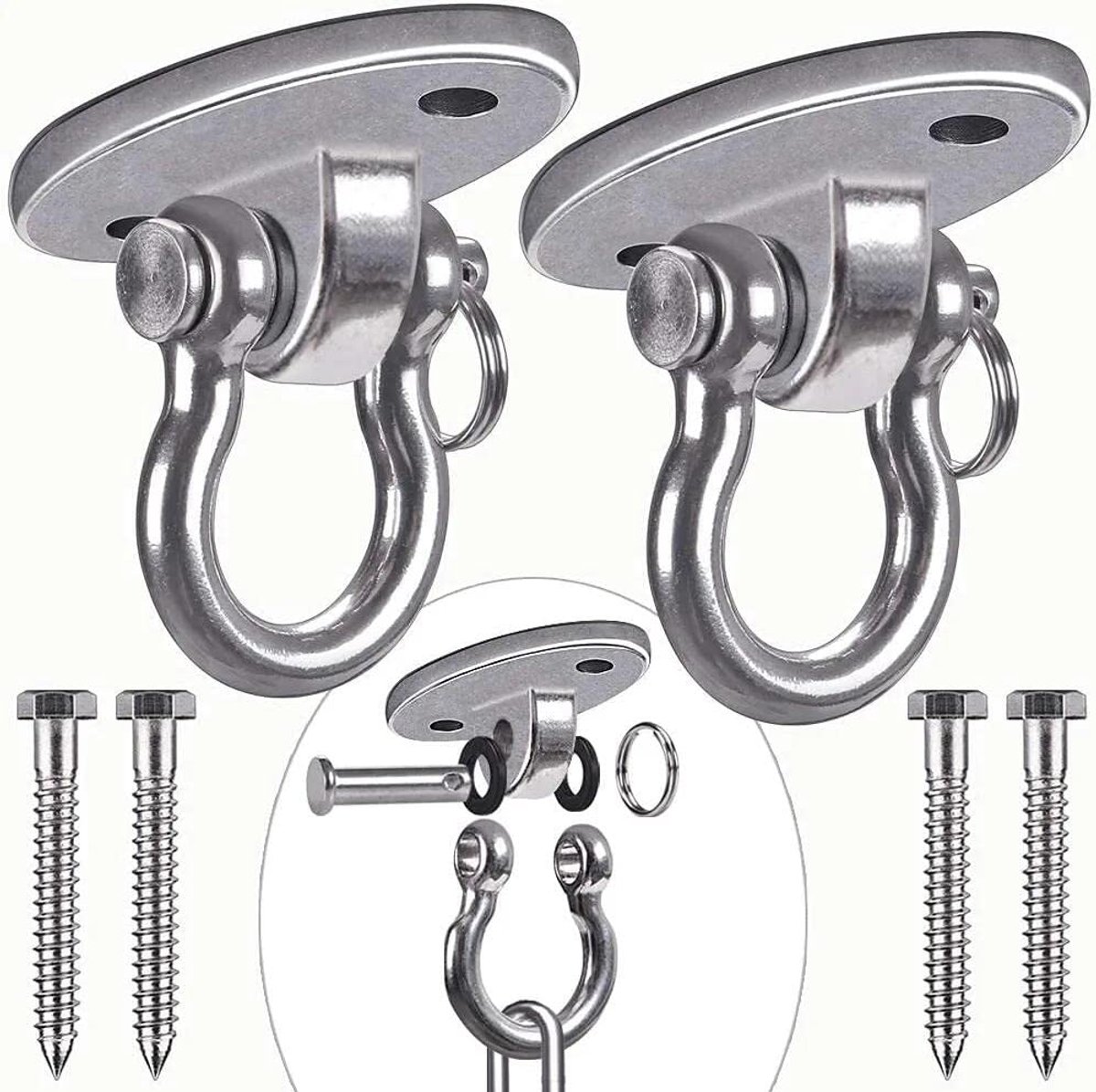 2 Stuks Houten Ceilinhanger met 180° Zwenkfunctie voor Hangmat en Schommels