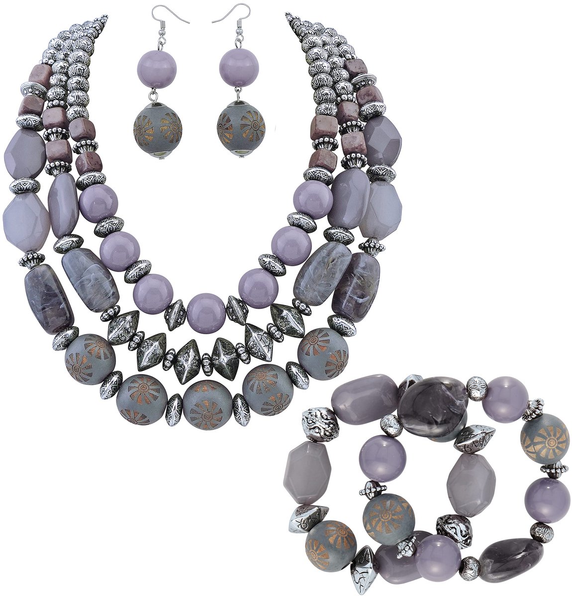 3 Layer Chunky Statement Beaded Necklace Set with Earrings Fashion Multi Layer Women Collar Necklace, standard, No Gemstone, No Gemstone