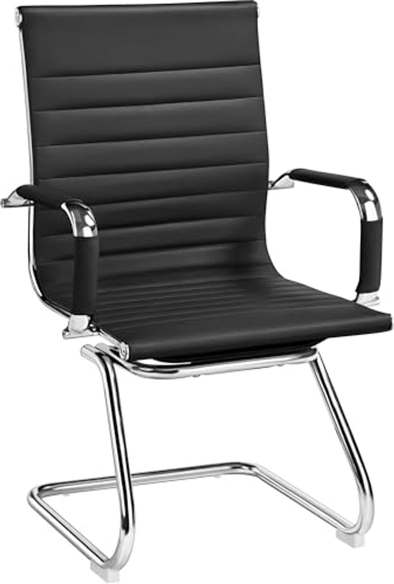 Set van 2 zwarte bureaustoelen - Ergonomische receptiestoel en vergaderstoel voor kantoor en woonkamer