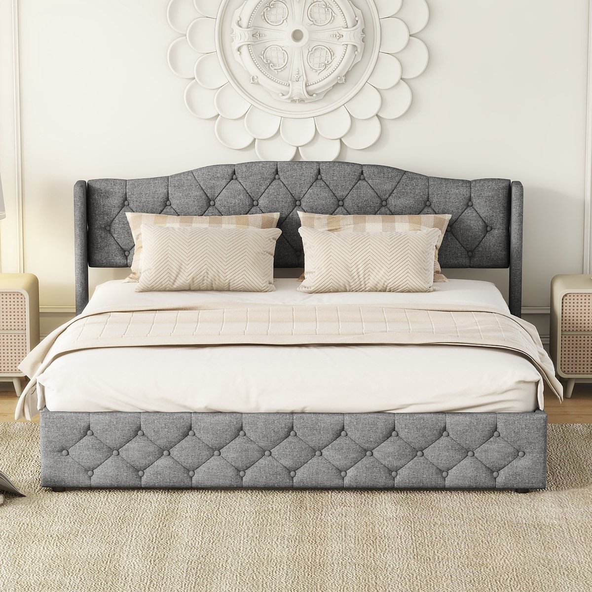 180 x 200 cm tweepersoonsbed - multifunctioneel plat bed - met hydraulische opbergruimte - grijs - zonder matras