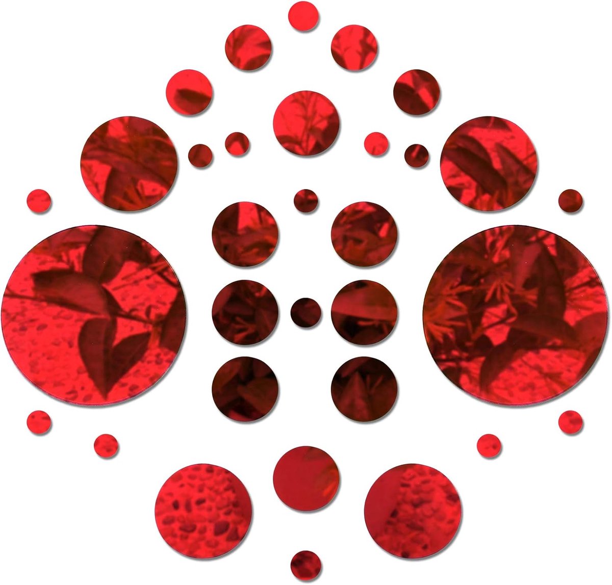 32Pcs Ronde Acrylaat Spiegel Wandstickers – Cirkelspiegels – Zelfklevend – Voor Thuis Woonkamer Slaapkamer Decoratie, Rood
