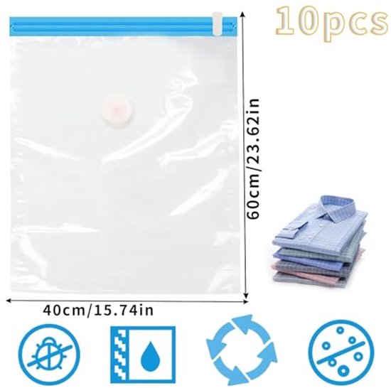 Vacuüm Compressiezakken 60 x 40 cm - Set van 10 Stuks voor Efficiënte Ruimtebesparing van Merkloos — afbeelding 4