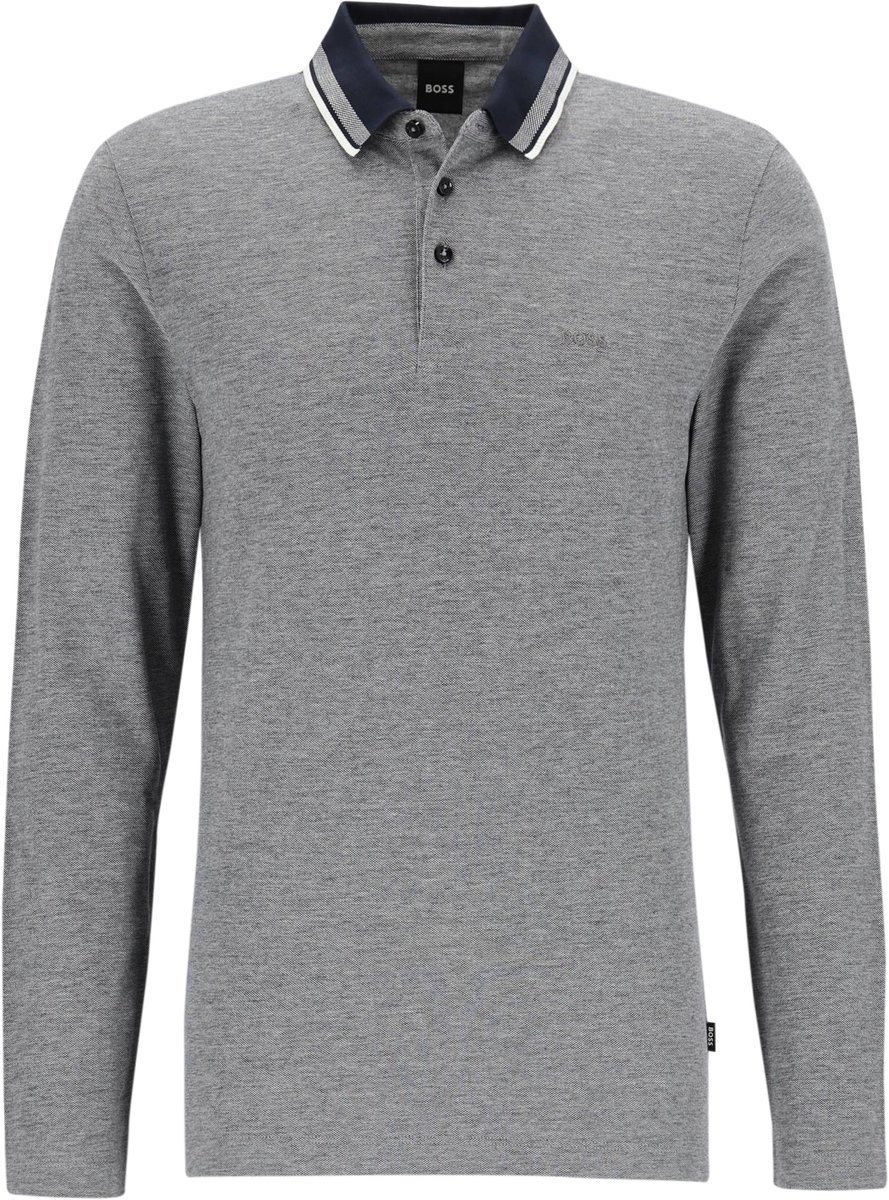 BOSS Pittman slim fit polo lange mouw - jersey - donkerblauw