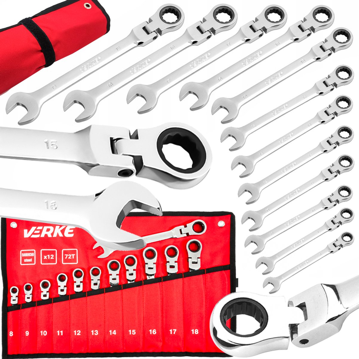 VERKE Ringsleutelset met Ratel, 12-delig, 8-19 mm