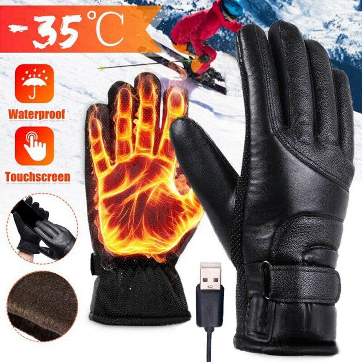 1-paar USB verwarmde handschoenen - Touchscreen handschoenen - Warme winterhandschoenen - Batterij niet inbegrepen - Plug and play - Perfect voor fietsen, wandelen, bergbeklimmen, autorijden, kamperen, vissen of buitenavonturen - Zwart — cadeau in Sport & Outdoor - foto 4