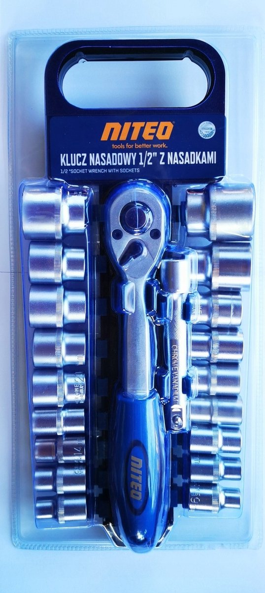 Dopsleutelset 1/2" met 18 doppen en verlengstuk