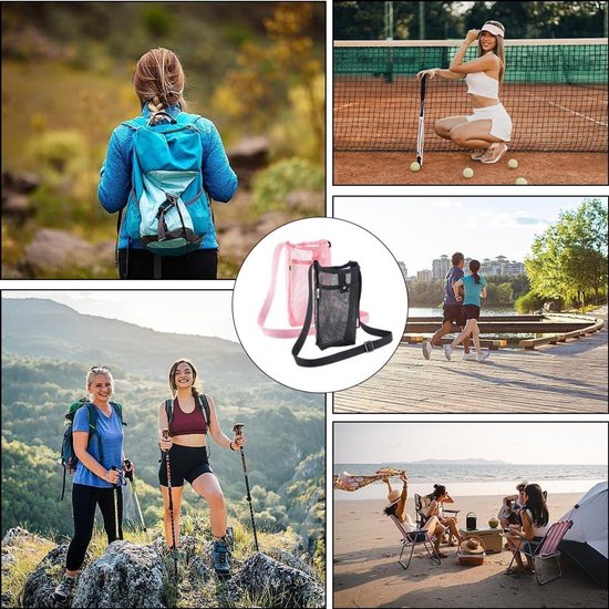 Draagbare waterfles houder met verstelbare riem - Waterfles draagtas voor wandelen gym camping - Lichtgewicht mesh design - Gemakkelijk schoon te maken - Verstelbare schouderriem - Roze - 7,9 x 4,7 inch - Set van 2 stuks — afbeelding 3