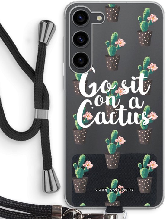 Case Company® - Coque Samsung Galaxy S23 Plus avec cordon - Cactus Quote - Coque de téléphone avec cordon Zwart - Protection sur tous les côtés et sur le bord de l'écran
