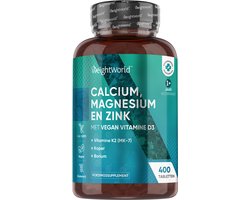 WeightWorld Calcium, Magnesium en Zink met vitamine D3 - 400 vegan tabletten voor meer dan 1 jaar voorraad