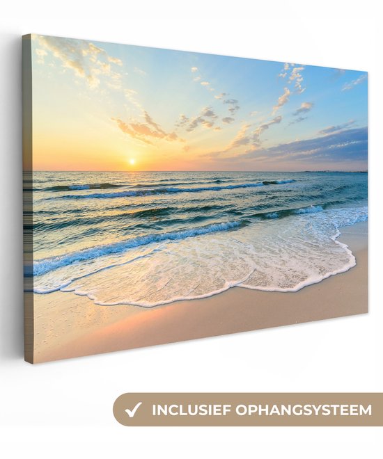 Canvas schilderij strand en zee 120x80 - Kamer decoratie accessoires - Schilderijen woonkamer natuur - Wanddecoratie slaapkamer - Muurdecoratie keuken - Wanddoek interieur binnen - Woondecoratie huis - Woonaccessoires