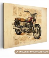 Tableau Toile Vintage - Moto - Papier - Véhicule - 80x60 cm - Décoration murale