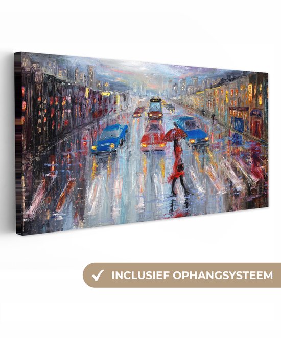 Toile - Peinture - Peinture à l'huile - Voiture - Passage clouté - Décoration murale - Intérieur - 40x20 cm - Décoration murale - Peintures sur toile