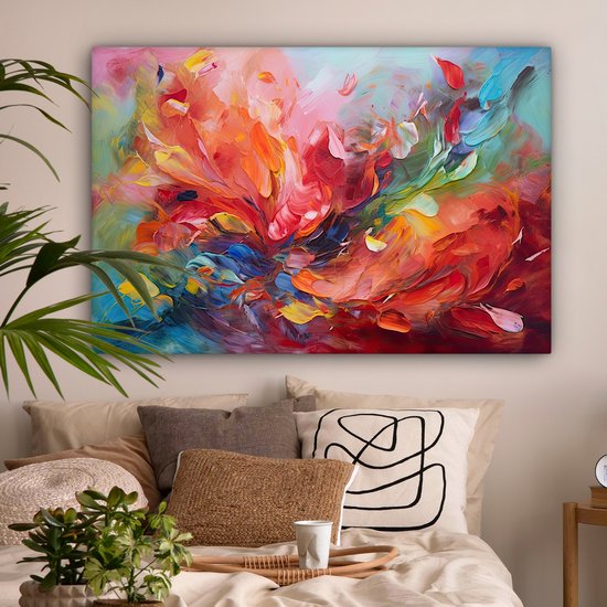 Canvas schilderij 120x80 cm - Wanddecoratie Olieverf - Kunst - Abstract - Kleurrijk - Muurdecoratie woonkamer - Slaapkamer decoratie - Kamer accessoires - Schilderijen op canvas