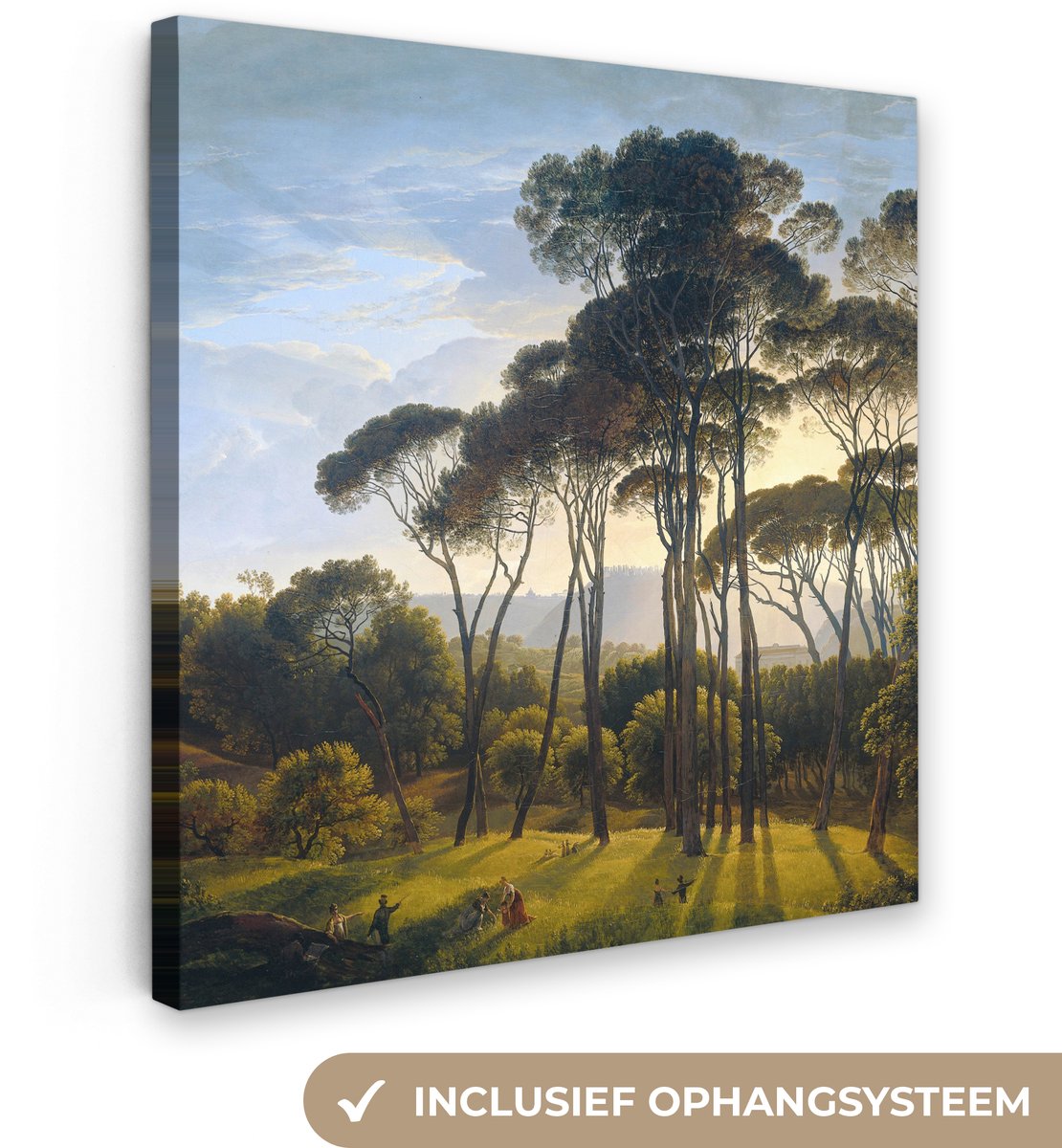 Canvas - Schilderij Italiaans landschap met parasoldennen - Kunst - Oude meesters - 90x90
