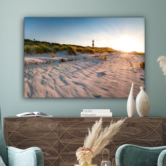 Tableau sur toile - Phare de plage et de mer 120x80 - Accessoires de décoration de chambre - Tableaux de plage salon - Décoration murale Dunes chambre - Décoration murale cuisine - Toile murale intérieur - Décoration maison - Accessoires de maison