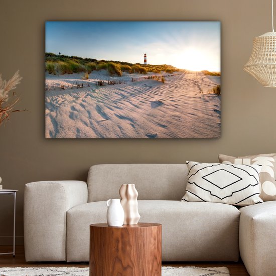 Tableau sur toile - Phare de plage et de mer 120x80 - Accessoires de décoration de chambre - Tableaux de plage salon - Décoration murale Dunes chambre - Décoration murale cuisine - Toile murale intérieur - Décoration maison - Accessoires de maison