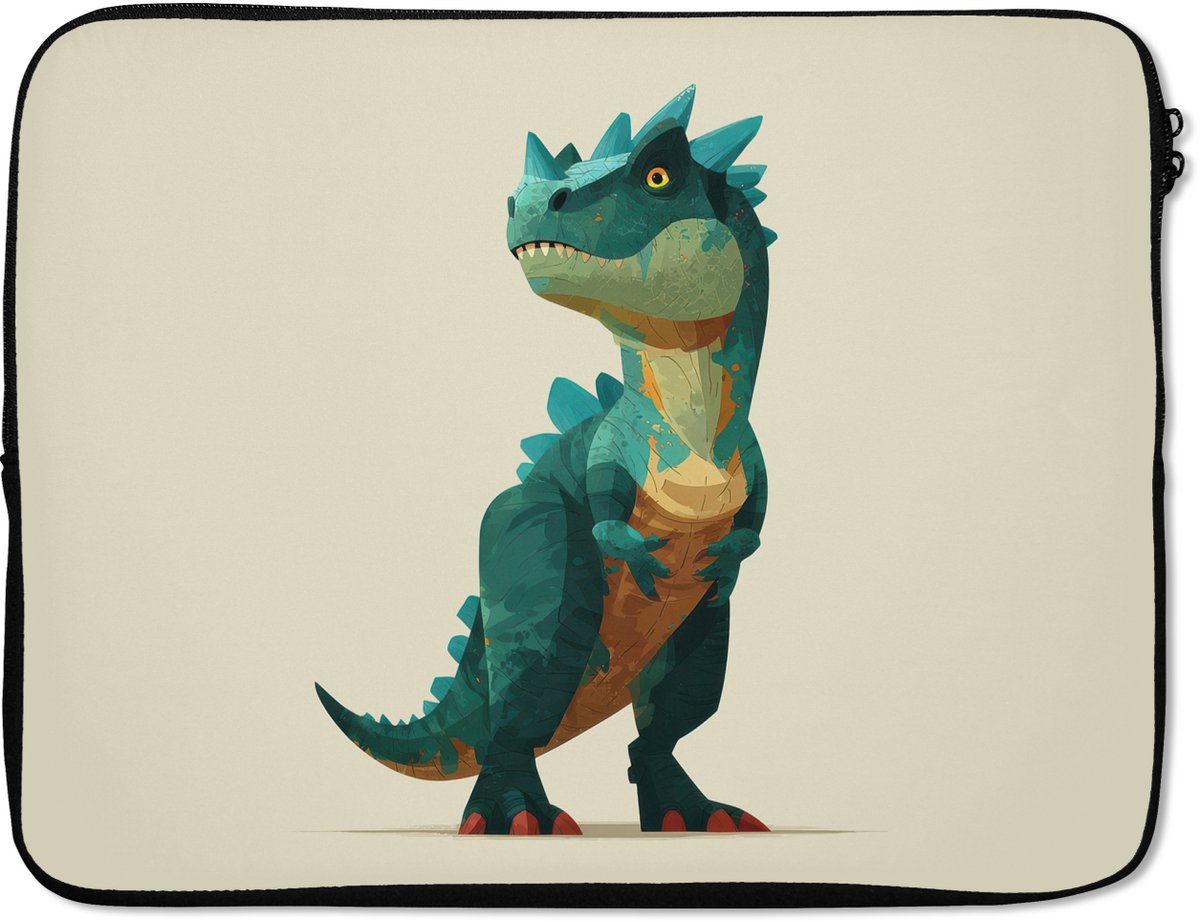 Laptophoes 15.6 inch - Stekels - Dino - Blauw - Gespierd - Laptop sleeve - Binnenmaat 37x26 cm - Zwarte achterkant