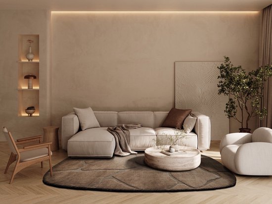 Tapis Rugsman Kyoto 014.0067.7222 SH2 - 160 x 230 cm - Marron - Bio - Polyester - Salle à manger, Salon, Chambre - Abstrait - Moderne