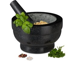 Doodadeals® - XXL Vijzel met Stamper – Graniet – Kruidenstamper – Specerijen – Ø 20cm – 1L – Zwart