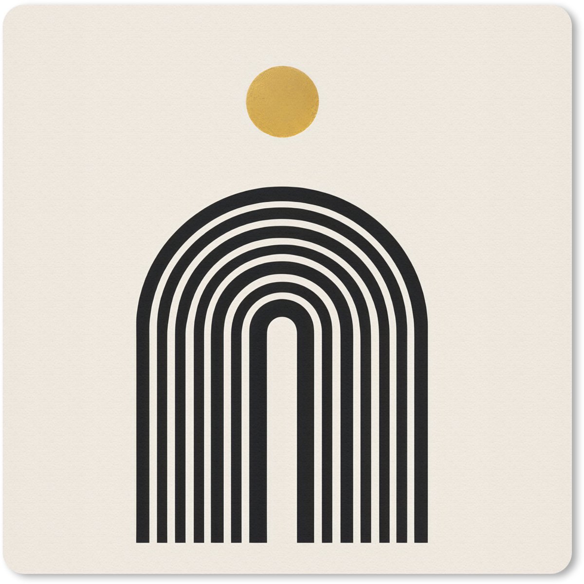 Muismat 30x30 cm - Mousepad Minimalistisch - Zwarte boog - Gouden cirkel - Muismatten